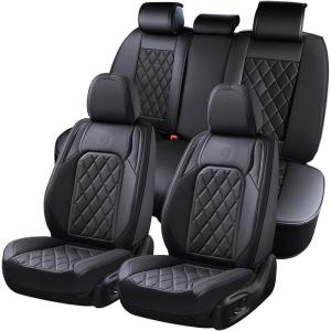 image:imageCoverado Car Seat Covers Full Set Black Seat Covers Waterproof Faux Leather Car Seat Cover Luxury Car Seat Cover Automotive Seat Covers 5 Seats Car Seat Protector Universal Fit Most CarsBlackPro