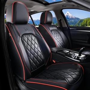 image:imageCoverado Car Seat Covers Full Set Black Seat Covers Waterproof Faux Leather Car Seat Cover Luxury Car Seat Cover Automotive Seat Covers 5 Seats Car Seat Protector Universal Fit Most CarsABlackRed