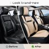 image:imageCoverado Car Seat Covers Full Set 5 Pieces Luxury Nappa Leather Seat Covers Universal Fit Waterproof NonSlip Breathable Front amp Back Automotive Seat Protectors for Cars SUVs TrucksBlackBeige