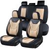 image:imageCoverado Car Seat Covers with Lumbar Support Front Covers for Cars Universal Automotive Seat Cover Waterproof Leather Car Seat Cushion Interior Seat Protectors for Most CarsBlackBeige