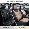 image:imageCoverado Car Seat Covers with Lumbar Support Front Covers for Cars Universal Automotive Seat Cover Waterproof Leather Car Seat Cushion Interior Seat Protectors for Most CarsBlackBeige