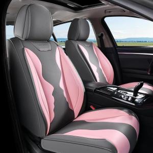 image:imageCoverado Car Seat Covers with Lumbar Support Front Covers for Cars Universal Automotive Seat Cover Waterproof Leather Car Seat Cushion Interior Seat Protectors for Most CarsBlackPink