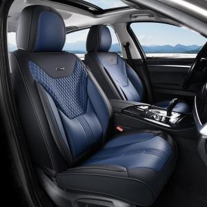 image:imageCoverado Car Seat Covers with Lumbar Support Front Covers for Cars Universal Automotive Seat Cover Waterproof Leather Car Seat Cushion Interior Seat Protectors for Most CarsBlackBlue