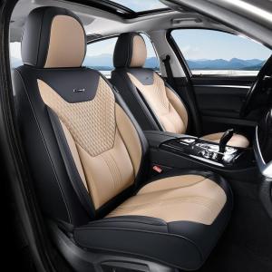 image:imageCoverado Car Seat Covers with Lumbar Support Front Covers for Cars Universal Automotive Seat Cover Waterproof Leather Car Seat Cushion Interior Seat Protectors for Most CarsBlackBeige