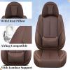 image:imageCoverado Front and Back Seat Covers 5 Pieces Waterproof Nappa Leather Auto Seat Protectors Full Set with Head Pillow Universal Car Accessories Fit for Most Sedans SUV Pickup Truck Brown