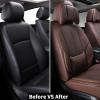 image:imageCoverado Front and Back Seat Covers 5 Pieces Waterproof Nappa Leather Auto Seat Protectors Full Set with Head Pillow Universal Car Accessories Fit for Most Sedans SUV Pickup Truck Brown