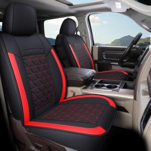 image:imageCoverado Car Seat Covers Compatible with Dodge Ram 20022026 1500 2500 3500 Pickup Limited Laramie Big Horn Waterproof Leather Seat Protectors Fit for Dodge Ram Crew Cabamp Quad CabFront CoffeeRed curved back