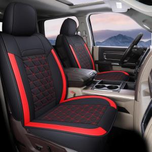image:imageCoverado Car Seat Covers Compatible with Dodge Ram 20022026 1500 2500 3500 Pickup Limited Laramie Big Horn Waterproof Leather Seat Protectors Fit for Dodge Ram Crew Cabamp Quad CabFront CoffeeRed