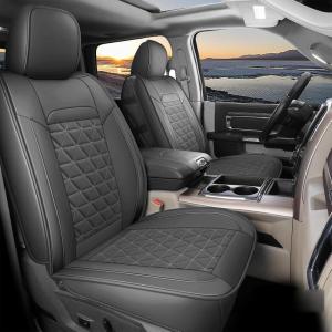 image:imageCoverado Car Seat Covers Compatible with Dodge Ram 20022026 1500 2500 3500 Pickup Limited Laramie Big Horn Waterproof Leather Seat Protectors Fit for Dodge Ram Crew Cabamp Quad CabFront CoffeeDark gray curved back