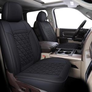 image:imageCoverado Car Seat Covers Compatible with Dodge Ram 20022026 1500 2500 3500 Pickup Limited Laramie Big Horn Waterproof Leather Seat Protectors Fit for Dodge Ram Crew Cabamp Quad CabFront CoffeeBlack curved back