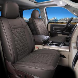 image:imageCoverado Car Seat Covers Compatible with Dodge Ram 20022026 1500 2500 3500 Pickup Limited Laramie Big Horn Waterproof Leather Seat Protectors Fit for Dodge Ram Crew Cabamp Quad CabFront CoffeeCoffee curved back