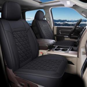 image:imageCoverado Car Seat Covers Compatible with Dodge Ram 20022026 1500 2500 3500 Pickup Limited Laramie Big Horn Waterproof Leather Seat Protectors Fit for Dodge Ram Crew Cabamp Quad CabFront CoffeeBlack flat back