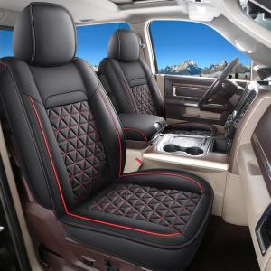 image:imageCoverado Car Seat Covers Compatible with Dodge Ram 20022026 1500 2500 3500 Pickup Limited Laramie Big Horn Waterproof Leather Seat Protectors Fit for Dodge Ram Crew Cabamp Quad CabFront CoffeeBlackRed line flat back