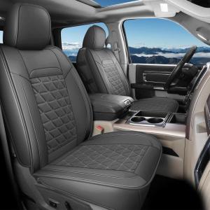 image:imageCoverado Car Seat Covers Compatible with Dodge Ram 20022026 1500 2500 3500 Pickup Limited Laramie Big Horn Waterproof Leather Seat Protectors Fit for Dodge Ram Crew Cabamp Quad CabFront CoffeeDark gray flat back