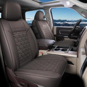 image:imageCoverado Car Seat Covers Compatible with Dodge Ram 20022026 1500 2500 3500 Pickup Limited Laramie Big Horn Waterproof Leather Seat Protectors Fit for Dodge Ram Crew Cabamp Quad CabFront CoffeeCoffee flat back