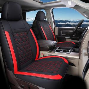 image:imageCoverado Car Seat Covers Compatible with Dodge Ram 20022026 1500 2500 3500 Pickup Limited Laramie Big Horn Waterproof Leather Seat Protectors Fit for Dodge Ram Crew Cabamp Quad CabFront CoffeeRed flat back