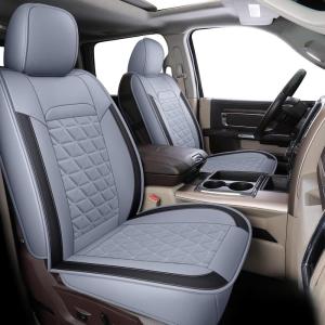 image:imageCoverado Car Seat Covers Compatible with Dodge Ram 20022026 1500 2500 3500 Pickup Limited Laramie Big Horn Waterproof Leather Seat Protectors Fit for Dodge Ram Crew Cabamp Quad CabFront CoffeeGrayFrontPair
