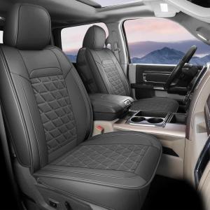 image:imageCoverado Car Seat Covers Compatible with Dodge Ram 20022026 1500 2500 3500 Pickup Limited Laramie Big Horn Waterproof Leather Seat Protectors Fit for Dodge Ram Crew Cabamp Quad CabFront CoffeeDark gray