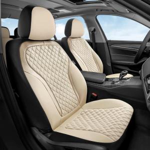 image:imageCoverado Car Seat Covers Full Set Pink Car Seat Covers Luxury Leather Car Seat Cover with Carbon Fiber Textured Design SpillProof Seat Cushions Automotive Seat Cover Universal Fit Most CarsBeige