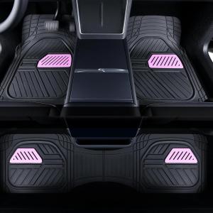 image:imageCoverado Black and Pink Floor Mats for Cars Deep Dish Waterproof Rubber Car Mats Full Set Universal TrimtoFit All Weather Automotive Car Mats for Cars Trucks SUV