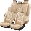 image:imageCoverado Car Seat Covers Front Seats Nappa Leather Seat Covers Waterproof Car Seat Protectors Universal Fit for Most Cars SUV TrucksBlackBeige