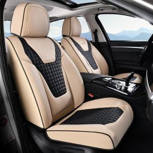 image:imageCoverado Car Seat Covers Front Seats Nappa Leather Seat Covers Waterproof Car Seat Protectors Universal Fit for Most Cars SUV TrucksBlackBeige Pro