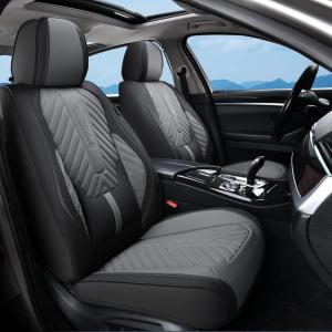 image:imageCoverado Car Seat Covers Front Seats Nappa Leather Seat Covers Waterproof Car Seat Protectors Universal Fit for Most Cars SUV TrucksBlackBlackGray