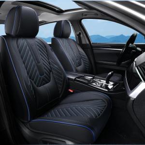 image:imageCoverado Car Seat Covers Front Seats Nappa Leather Seat Covers Waterproof Car Seat Protectors Universal Fit for Most Cars SUV TrucksBlackBlue Line