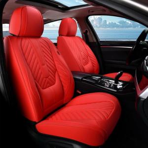 image:imageCoverado Car Seat Covers Front Seats Nappa Leather Seat Covers Waterproof Car Seat Protectors Universal Fit for Most Cars SUV TrucksBlackRed