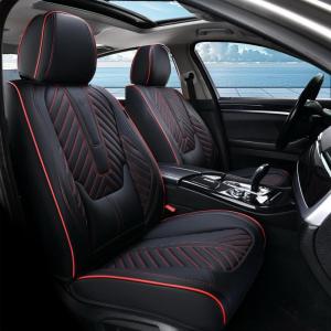 image:imageCoverado Car Seat Covers Front Seats Nappa Leather Seat Covers Waterproof Car Seat Protectors Universal Fit for Most Cars SUV TrucksBlackRed Line