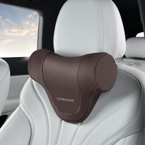 image:imageCoverado Car Headrest Pillow Ergonomic Memory Foam Car Neck Pillow for Driving Seat with Adjustable Strap Soft PU Leather Breathable Removable Cover Neck Support for Neck Pain ReliefCoffee
