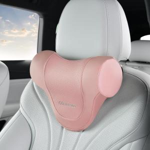 image:imageCoverado Car Headrest Pillow Ergonomic Memory Foam Car Neck Pillow for Driving Seat with Adjustable Strap Soft PU Leather Breathable Removable Cover Neck Support for Neck Pain ReliefPink