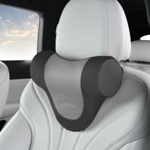 image:imageCoverado Car Headrest Pillow Ergonomic Memory Foam Car Neck Pillow for Driving Seat with Adjustable Strap Soft PU Leather Breathable Removable Cover Neck Support for Neck Pain ReliefBlackgray