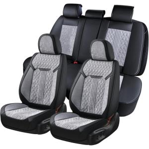 image:imageCoverado Front Seat Covers Waterproof Black Seat Covers for Cars with LeatherampVelvet Car Seat Protector Car Accessories Universal Fit for Most VehiclesBlackGrayFullSet