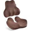 image:imageCoverado Seat Cushion and Lumbar Support Pillow for Driving Seat Neck Headrest Pillow with Adjustable Strap Soft and Breathable PU Leather High Density Memory Foam for Neck amp Lower Back Pain ReliefCoffee