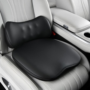 image:imageCoverado Seat Cushion and Lumbar Support Pillow for Driving Seat Neck Headrest Pillow with Adjustable Strap Soft and Breathable PU Leather High Density Memory Foam for Neck amp Lower Back Pain ReliefBlacka
