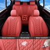 image:imageCoverado Car Seat Covers Leather Seat Covers Full Set Beige Seat Covers Perforated Diamond Leather Car Seat Cover Breathable Car Seat Cushion Waterproof Car Seat Protector Fit for Most CarsRed