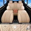 image:imageCoverado Car Seat Covers Leather Seat Covers Full Set Beige Seat Covers Perforated Diamond Leather Car Seat Cover Breathable Car Seat Cushion Waterproof Car Seat Protector Fit for Most CarsBeige