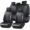 image:imageCoverado Car Seat Covers Leather Seat Covers Full Set Beige Seat Covers Perforated Diamond Leather Car Seat Cover Breathable Car Seat Cushion Waterproof Car Seat Protector Fit for Most CarsBlack