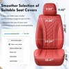 image:imageCoverado Car Seat Covers Leather Seat Covers Full Set Beige Seat Covers Perforated Diamond Leather Car Seat Cover Breathable Car Seat Cushion Waterproof Car Seat Protector Fit for Most CarsRed