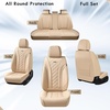 image:imageCoverado Car Seat Covers Leather Seat Covers Full Set Beige Seat Covers Perforated Diamond Leather Car Seat Cover Breathable Car Seat Cushion Waterproof Car Seat Protector Fit for Most CarsBeige