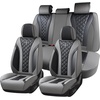 image:imageCoverado Car Seat Covers Leather Seat Covers Full Set Beige Seat Covers Perforated Diamond Leather Car Seat Cover Breathable Car Seat Cushion Waterproof Car Seat Protector Fit for Most CarsGrayBlack