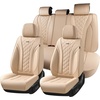 image:imageCoverado Car Seat Covers Leather Seat Covers Full Set Beige Seat Covers Perforated Diamond Leather Car Seat Cover Breathable Car Seat Cushion Waterproof Car Seat Protector Fit for Most CarsBeige