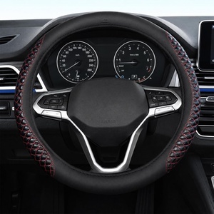 image:imageCoverado Nappa Leather Steering Wheel Cover Universal 1415 Inch AntiSlip Breathable Steering Wheel Protector Luxury Auto Decor for Men Women Black BrownBRedline