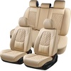 image:imageCoverado Car Seat Covers Full Set Automotive Front and Rear Seat Covers with Backrest Nappa Leather Car Seat Protectors Waterproof Universal for Most VehiclesBeige1