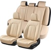 image:imageCoverado Car Seat Covers Full Set Luxury Leather Seat Covers for Cars Front and Back Seat Covers Waterproof Car Seat Protector Car Seat Cushion Universal Fit Most CarsBlueampWhiteAir BackrestBeige