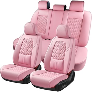 image:imageCoverado Car Seat Covers Full Set Automotive Front and Rear Seat Covers with Backrest Nappa Leather Car Seat Protectors Waterproof Universal for Most VehiclesPink1