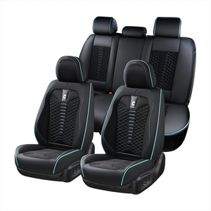 image:imageCoverado Car Seat Covers Full Set Luxury Leather Seat Covers for Cars Front and Back Seat Covers Waterproof Car Seat Protector Car Seat Cushion Universal Fit Most CarsBlueampWhiteSoftBlackBlue