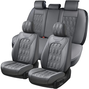 image:imageCoverado Car Seat Covers Full Set Luxury Leather Seat Covers for Cars Front and Back Seat Covers Waterproof Car Seat Protector Car Seat Cushion Universal Fit Most CarsBlueampWhiteEmbossedGray
