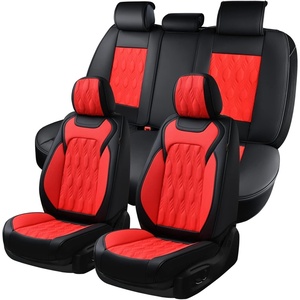 image:imageCoverado Car Seat Covers Full Set Luxury Leather Seat Covers for Cars Front and Back Seat Covers Waterproof Car Seat Protector Car Seat Cushion Universal Fit Most CarsBlueampWhiteEmbossedRed